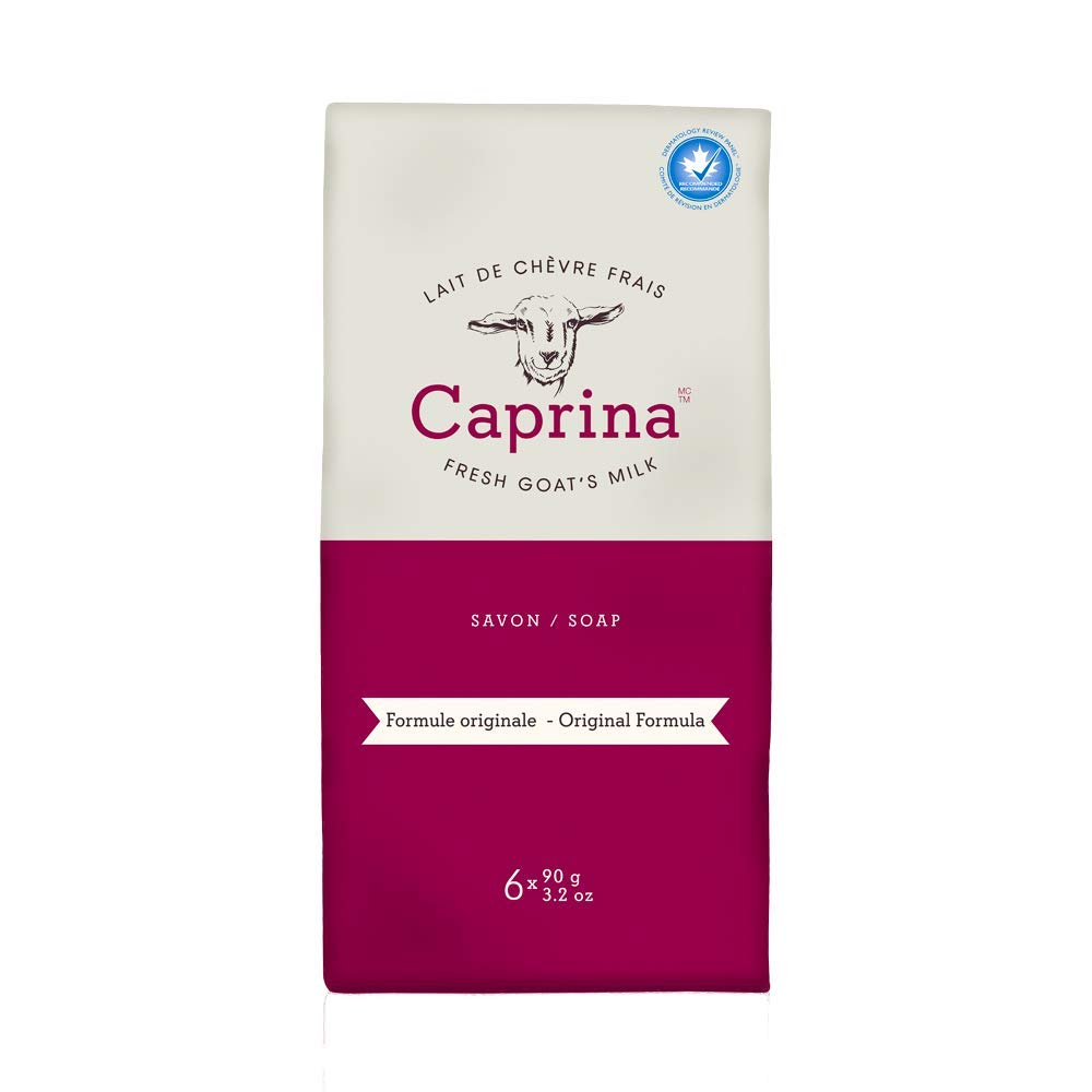 Caprina Fresh Goat Milk Soap Original 6-pack close-up bar for gentle daily cleansing.