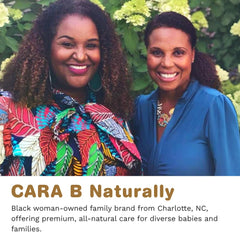 CARA B Naturally pump dispenser image shows easy, mess-free application for busy families and curls.