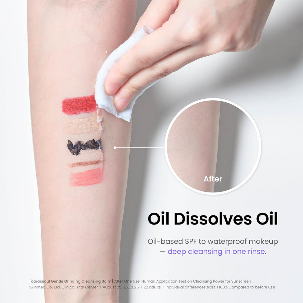 Caraseoul balm-to-oil cleansing removes sunscreen and long-wear makeup gently.
