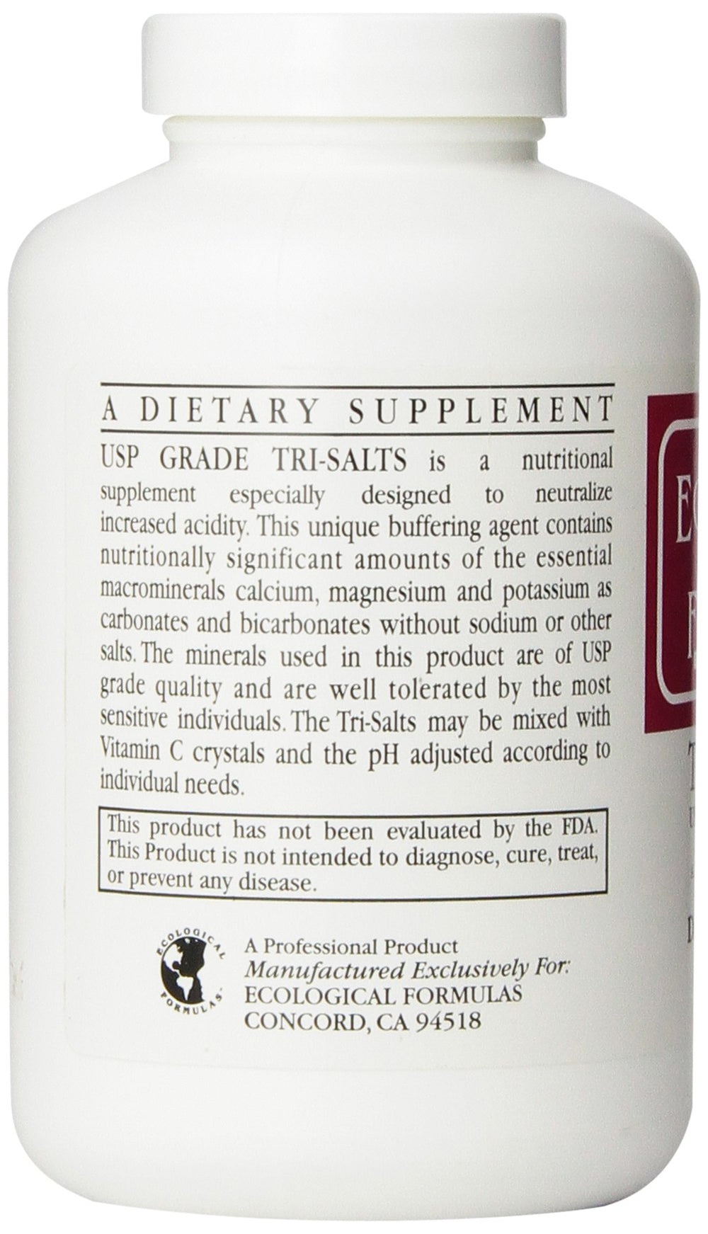 Cardiovascular Research Ecological Formulas Tri-Salts bottle close-up — reagent-grade quality at a glance.