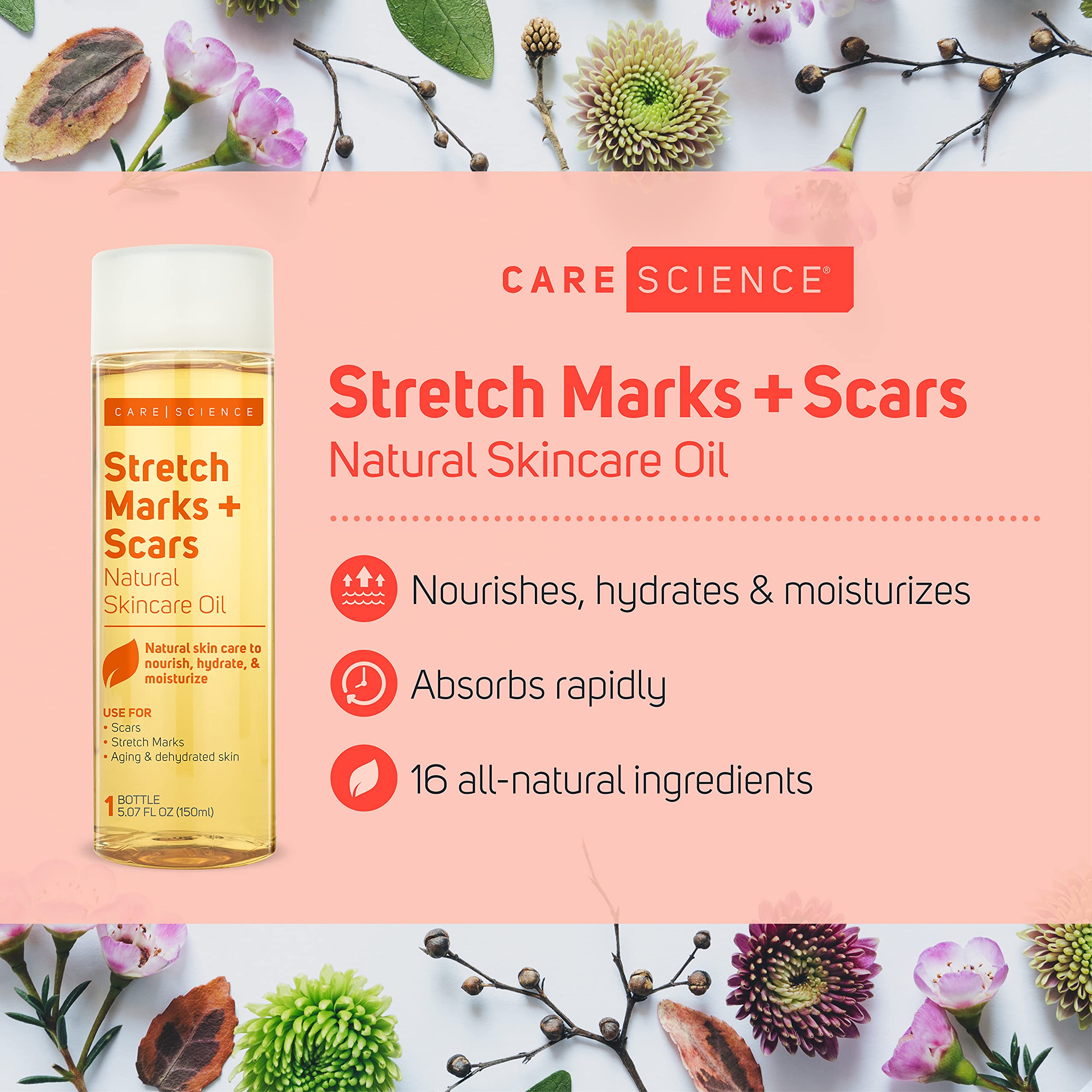 Care Science body oil serum targets scars with nourishing botanicals for improved texture