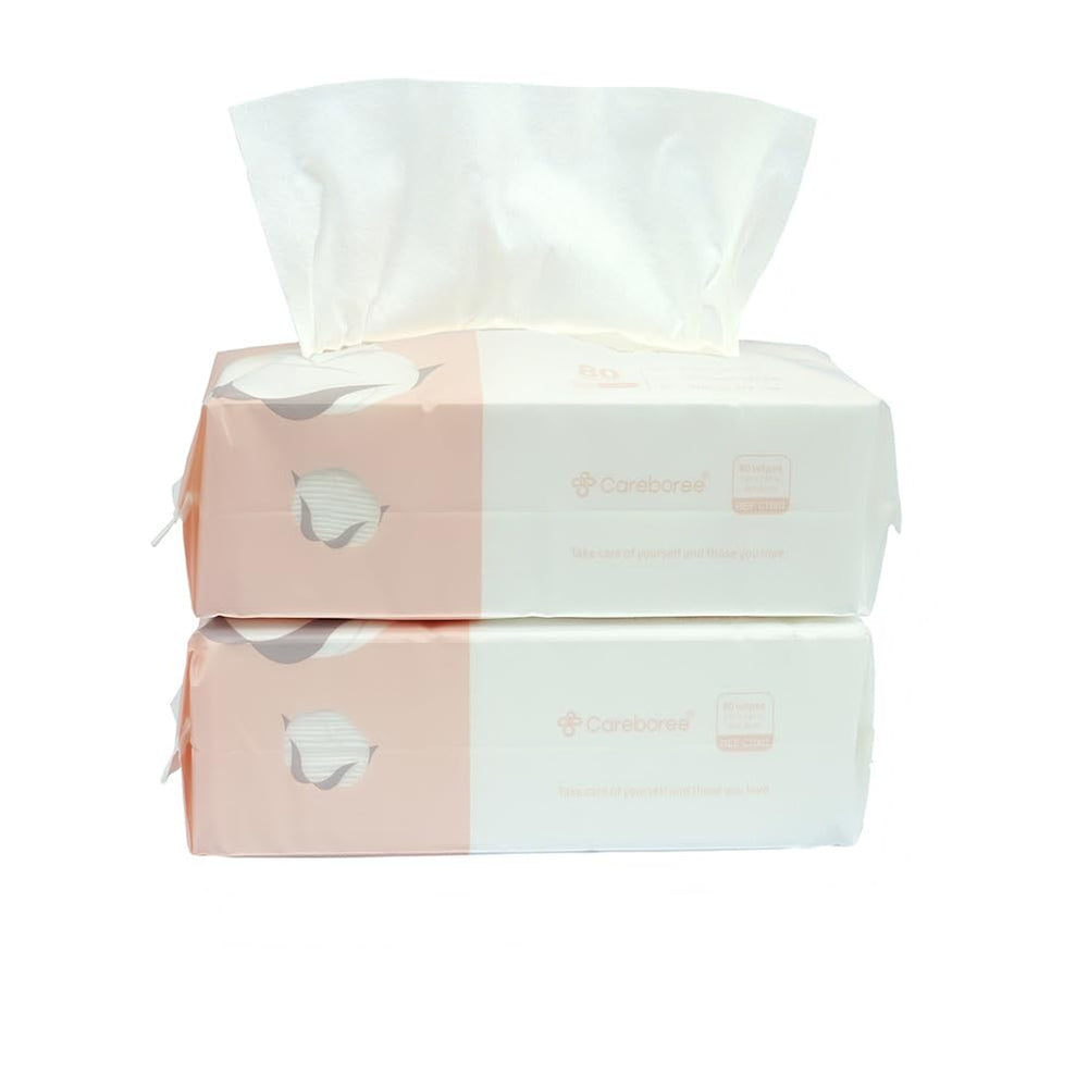 Careboree extra thick dry wipe two pack closeup showing plush cotton texture