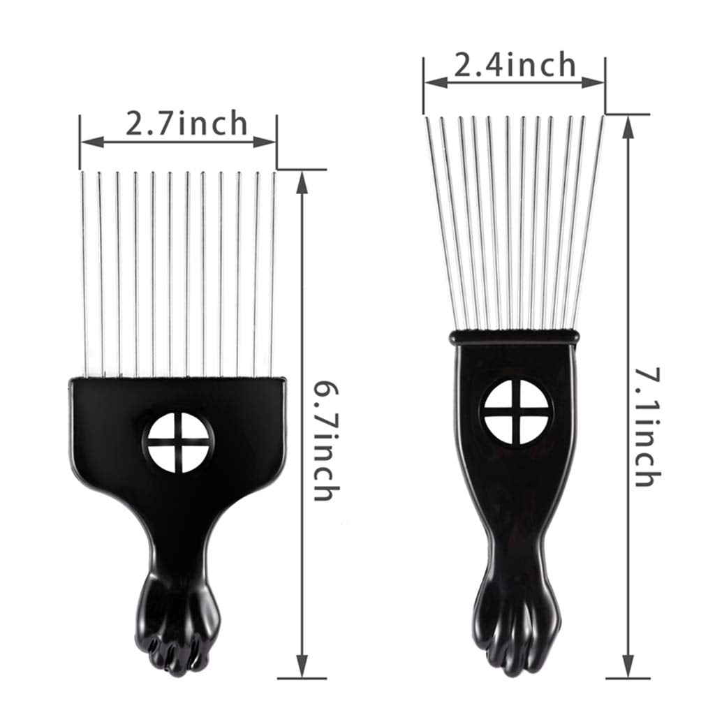CAREHOOD metal Afro lift comb close-up grip shows ergonomic fist handle