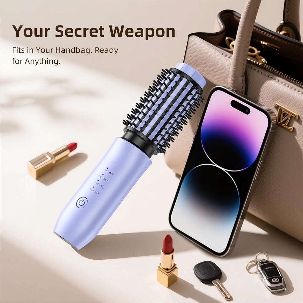 CARESKY cordless curling iron brush in handbag emergency scenario for quick touch-ups