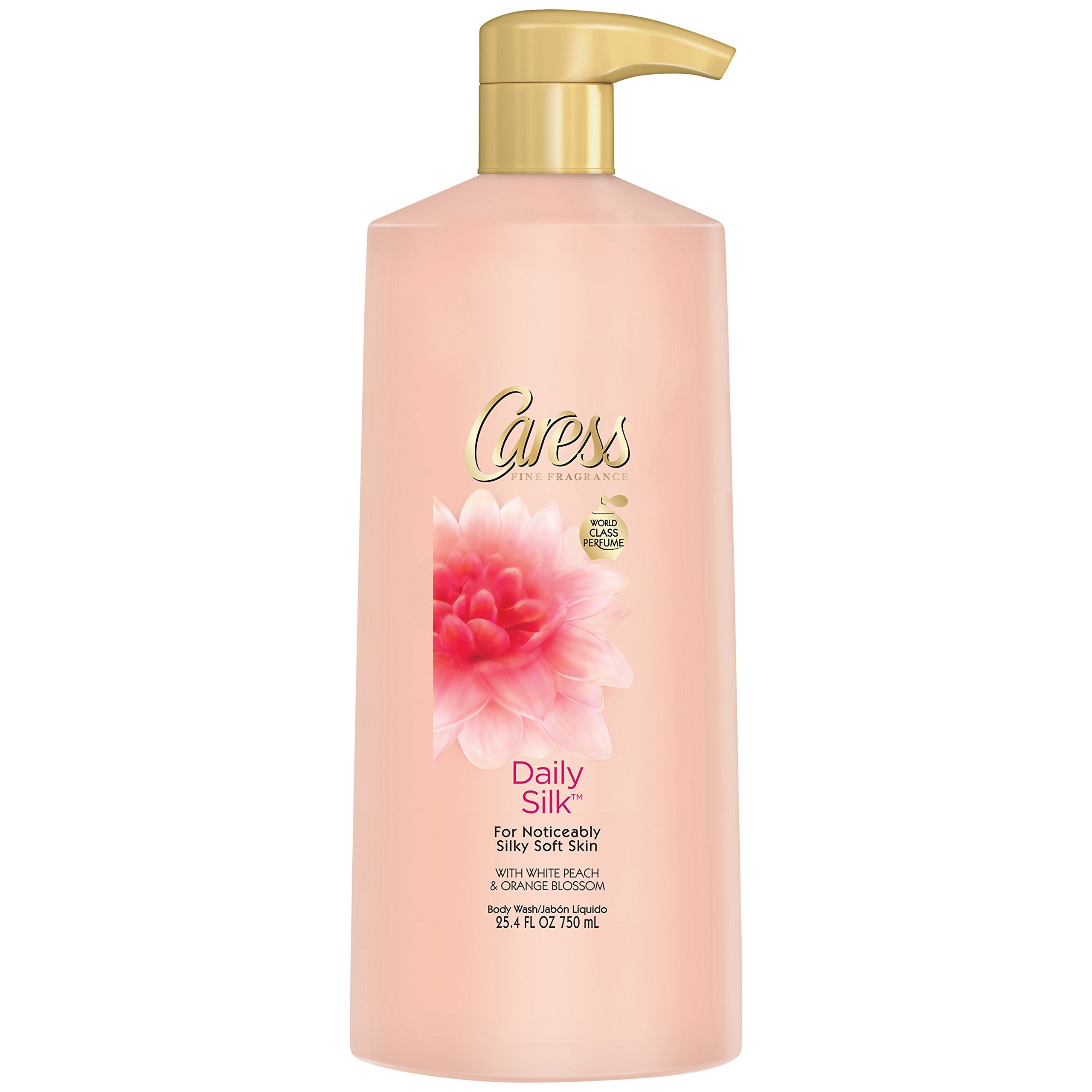 Caress Daily Silk bottle with white peach notes for a refreshing morning