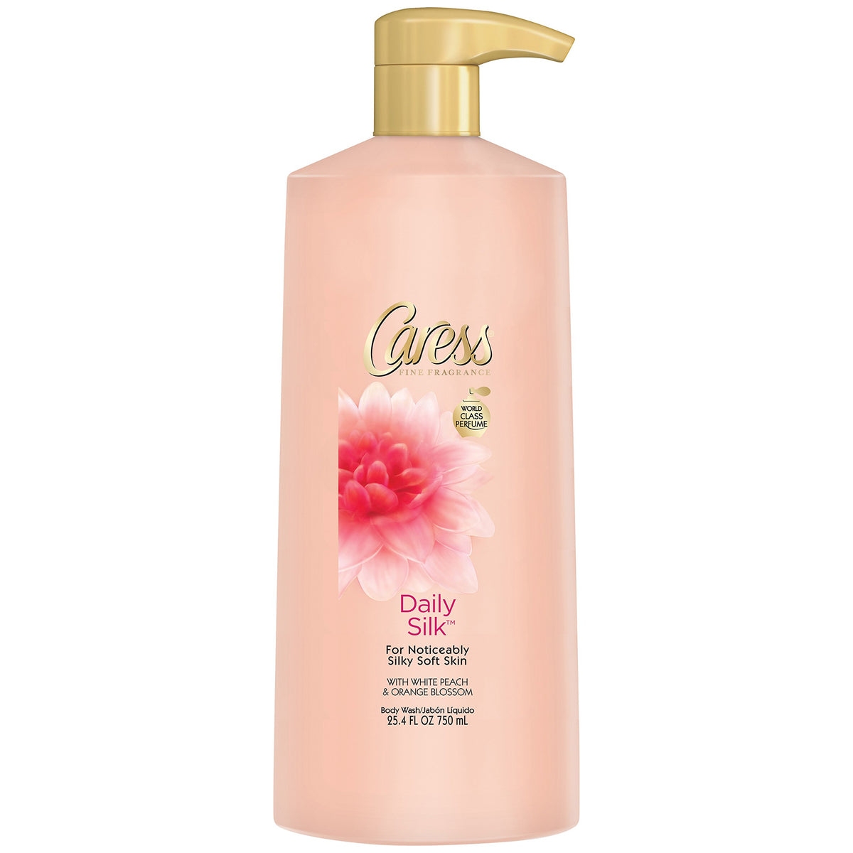Caress Daily Silk bottle with white peach notes for a refreshing morning
