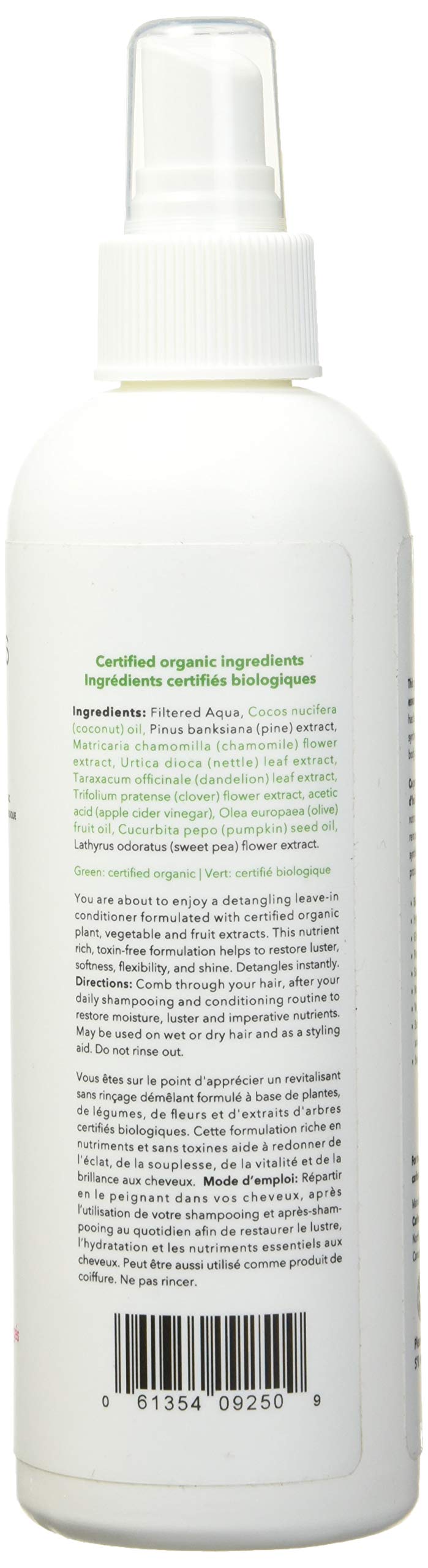 Carina Organics Sweet Pea leave-in conditioner on hair strands delivering softness.