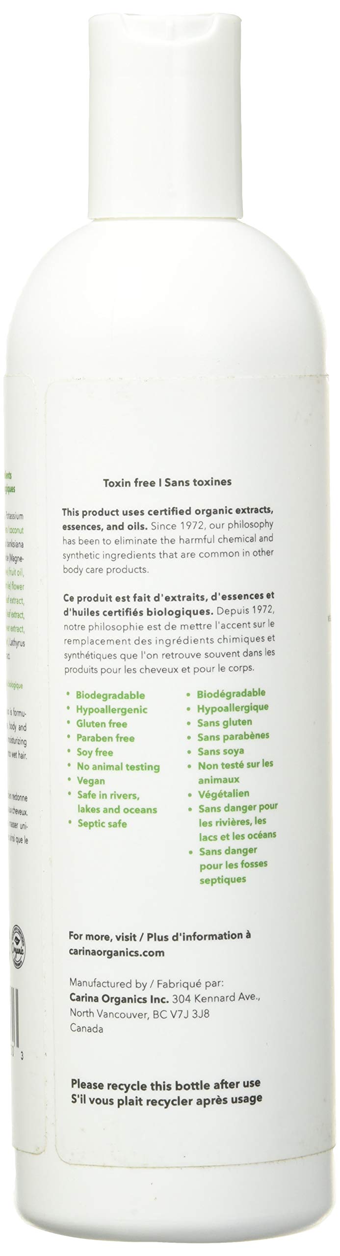 Carina Organics Sweet Pea Shampoo label shot—gentle formula overview for everyday use.