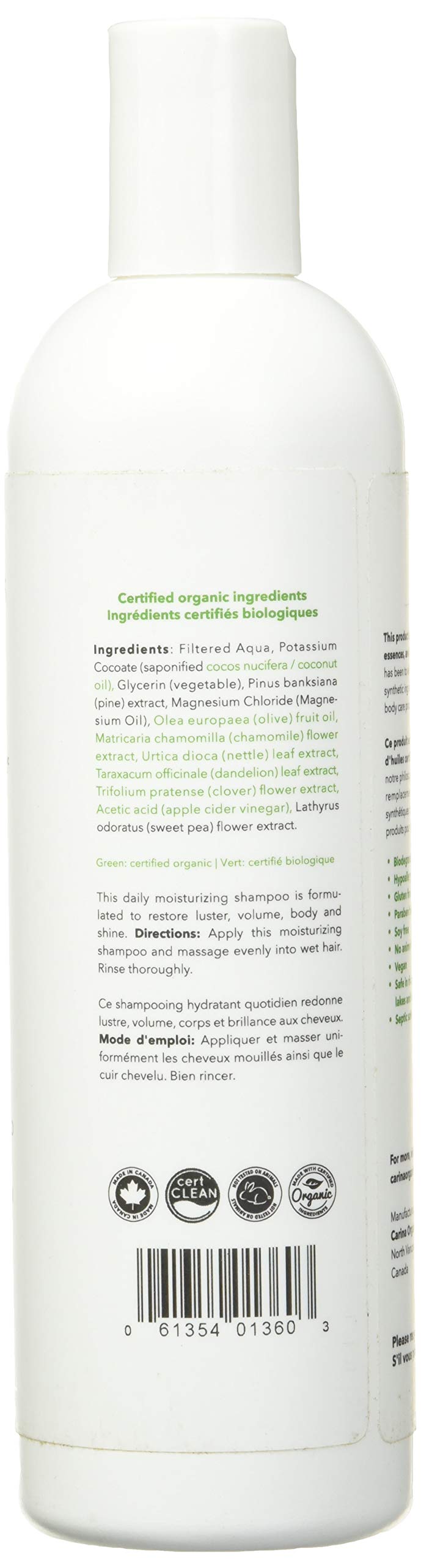 Carina Organics Sweet Pea Shampoo pump closeup—rich lather for clean, nourished hair.