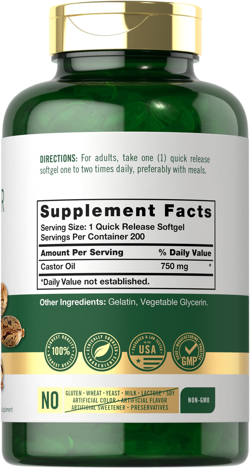 Carlyle Castor Oil softgels close-up illustrates easy daily intake and quick-release benefits.