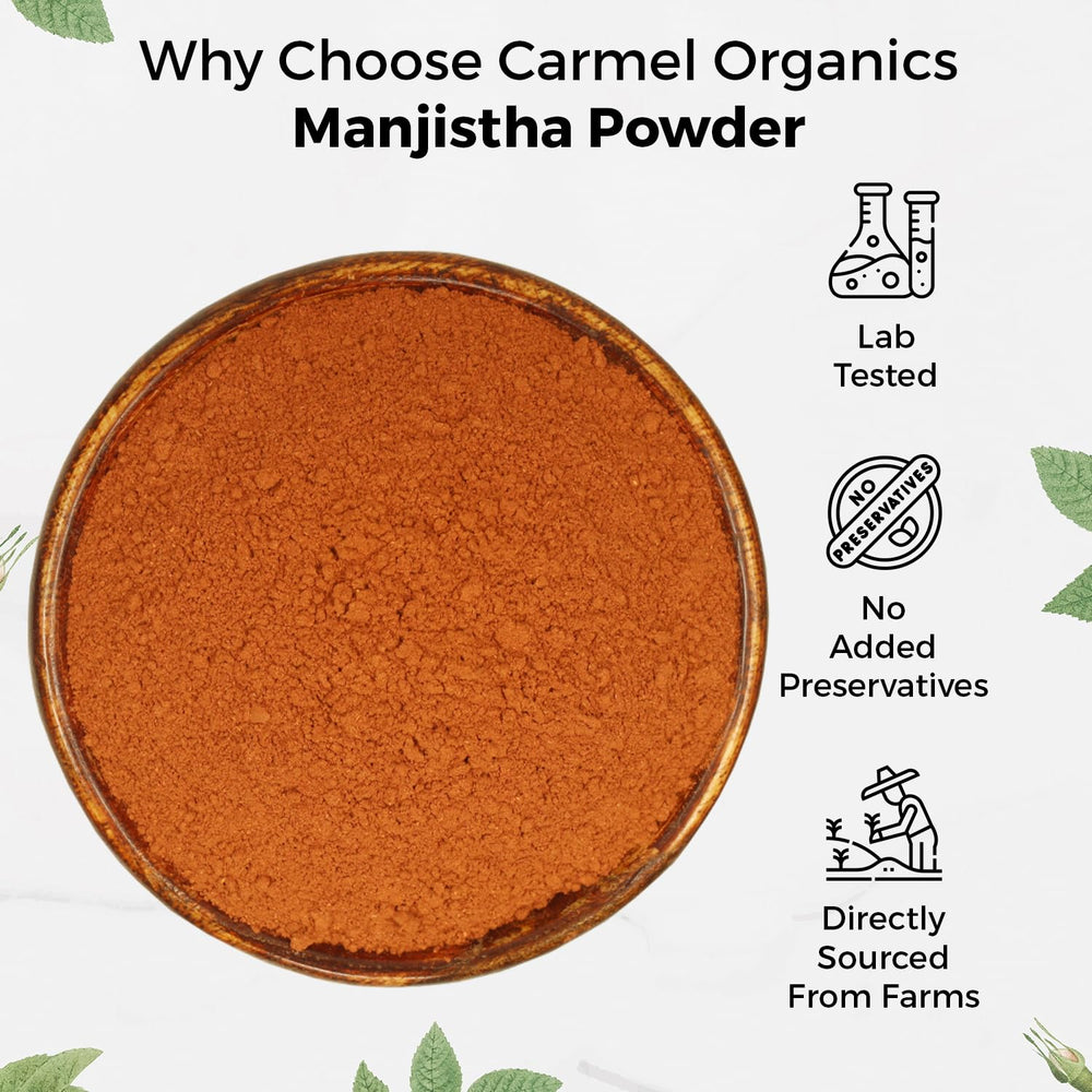 CARMEL ORGANICS Manjistha powder added to skin care blends.