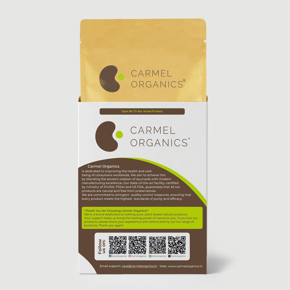 CARMEL ORGANICS Manjistha root powder close-up highlights dye potential.