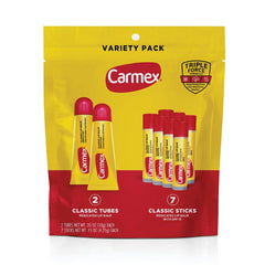 Carmex classic medicated lip balm pack of tubes delivering long-lasting moisture.