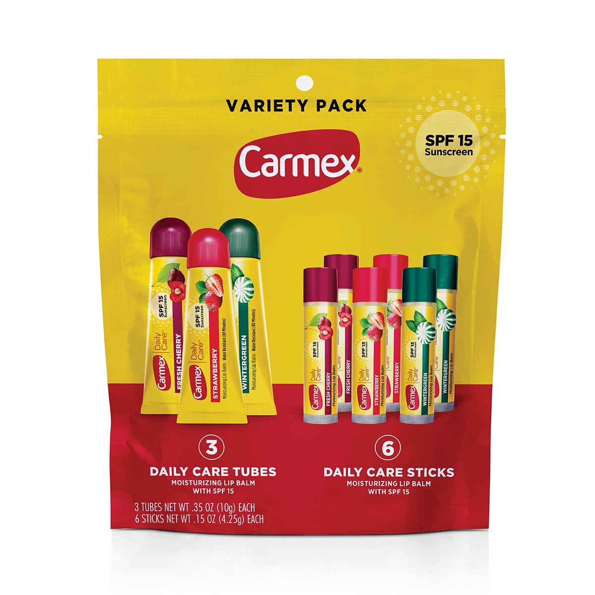 Carmex Daily Care lip balm Wintergreen tube offers SPF 15 protection for daily wear