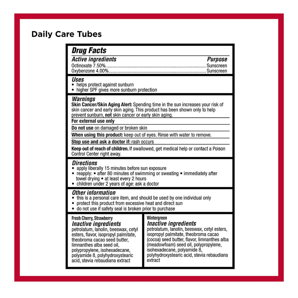 Carmex Daily Care packaging display for 8-count variety pack.