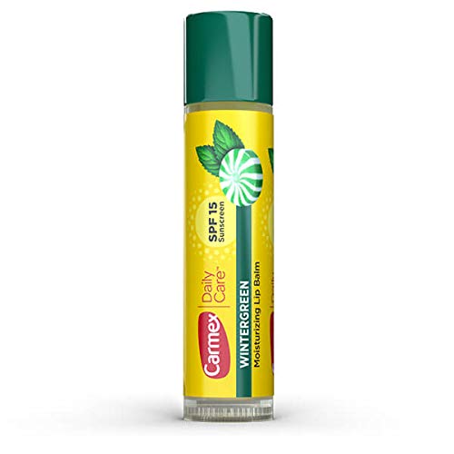Carmex Daily Care Wintergreen lip balm glides on easily for quick moisture.