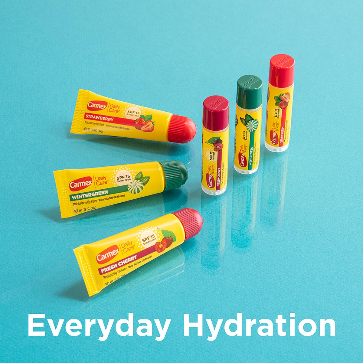 Carmex lip balm water-resistance shot demonstrates up to 80 minutes wear