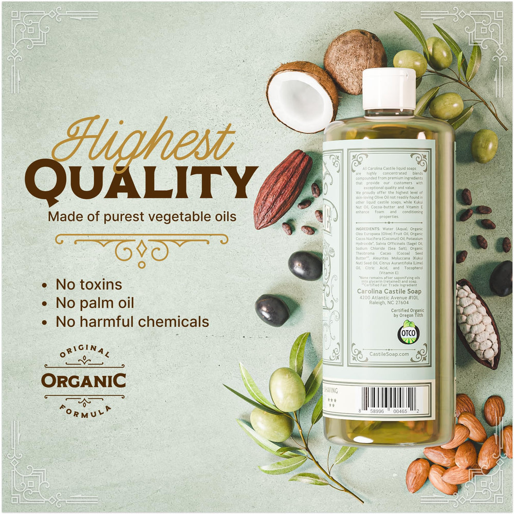 Carolina Castile creamy lather texture hints at gentle non-drying cleansing