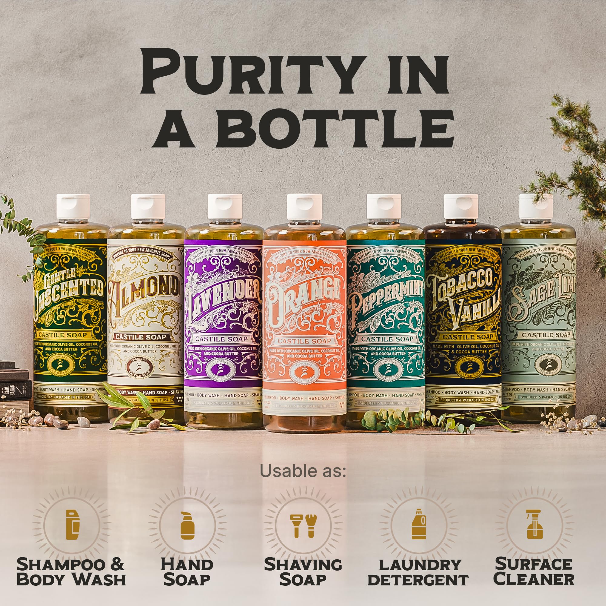 Carolina Castile Soap-made-in-usa-bottle—crafted in the USA with organic oils.