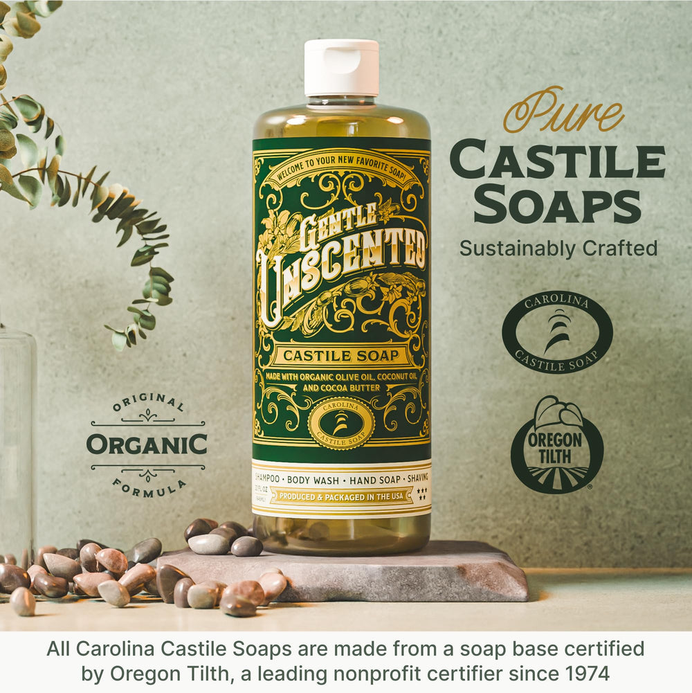 Carolina Castile Soap Made-in-USA label underscores local production and plant-based quality.