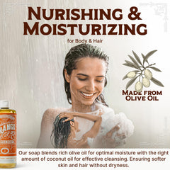 Carolina Castile Soap orange-scent pour—easy to dispense for a gentle daily cleanse.