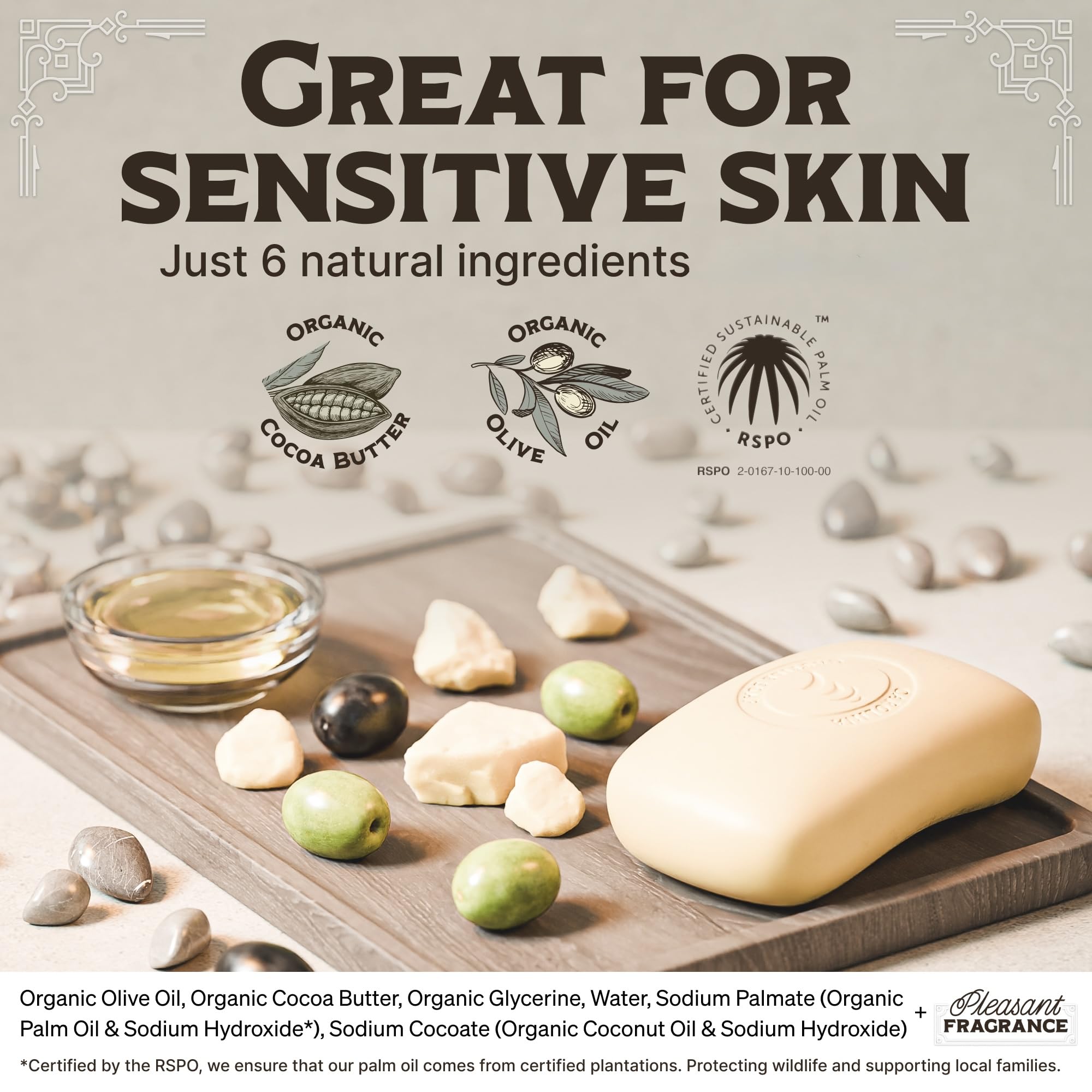 Carolina Castile triple milled bar texture for rich silky lather