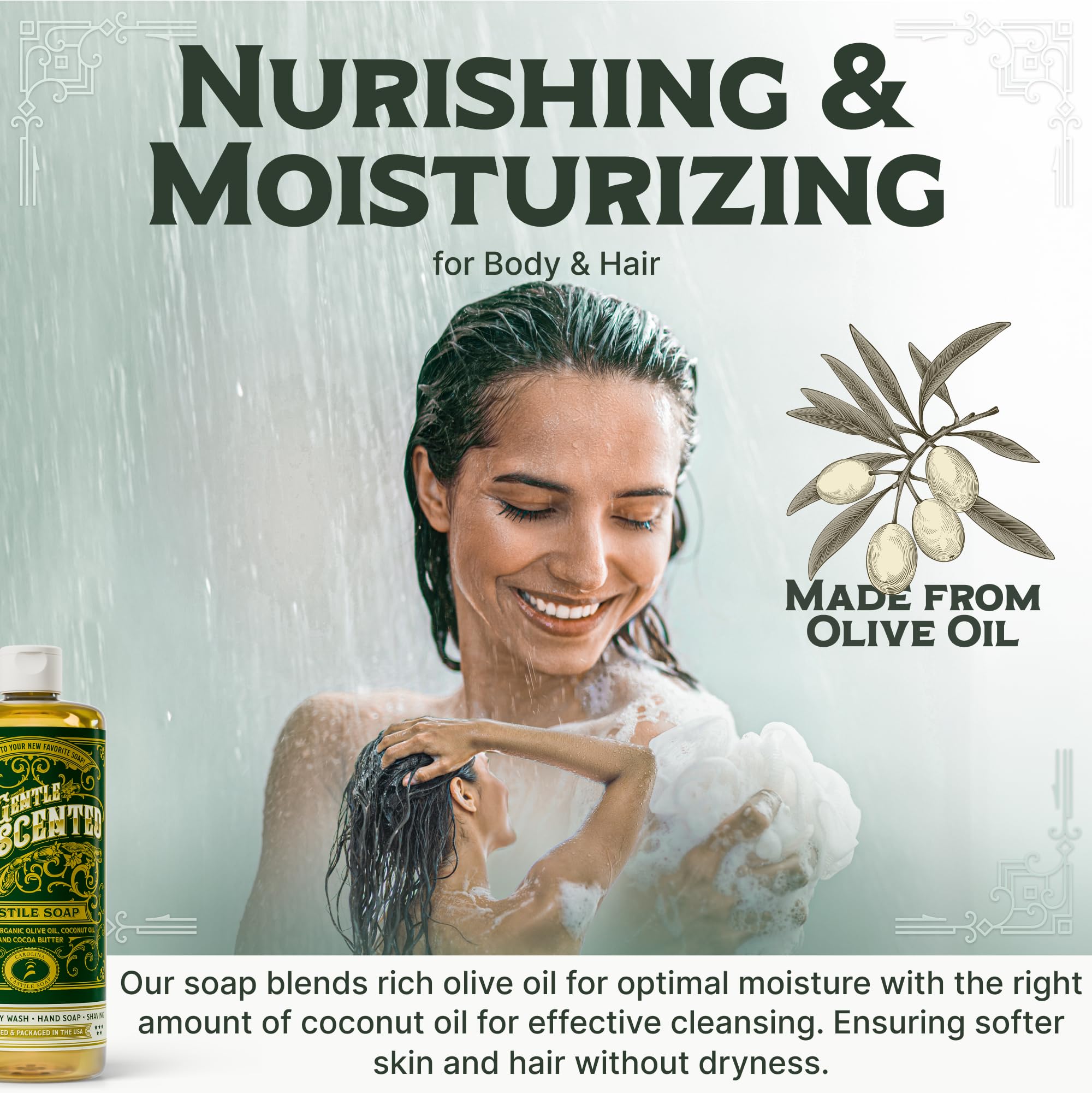 Carolina Castile Soap Unscented pour demonstrates easy, concentrated formula for versatile cleaning needs.
