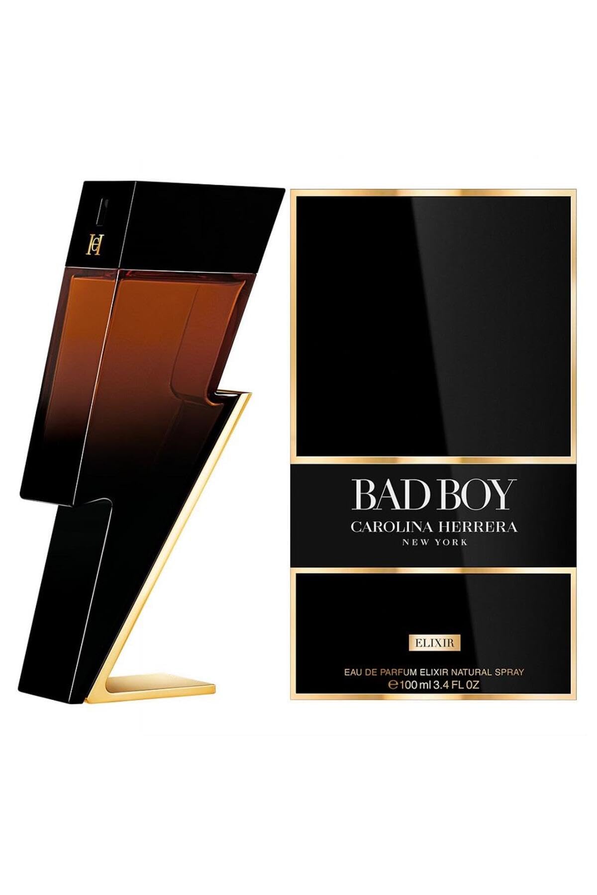 Carolina Herrera Bad Boy Elixir bottle front view for a bold, seductive night-out look.