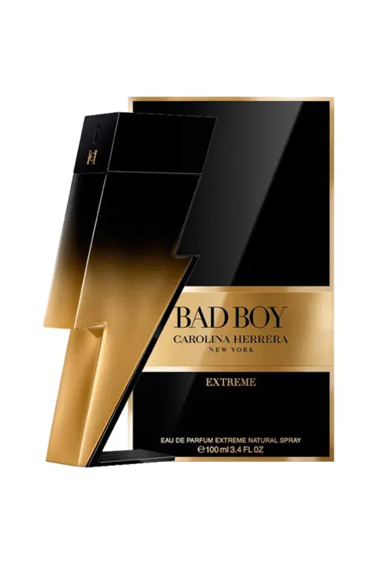 Carolina Herrera Bad Boy Extreme bottle front offers bold, signature scent for confident evenings.