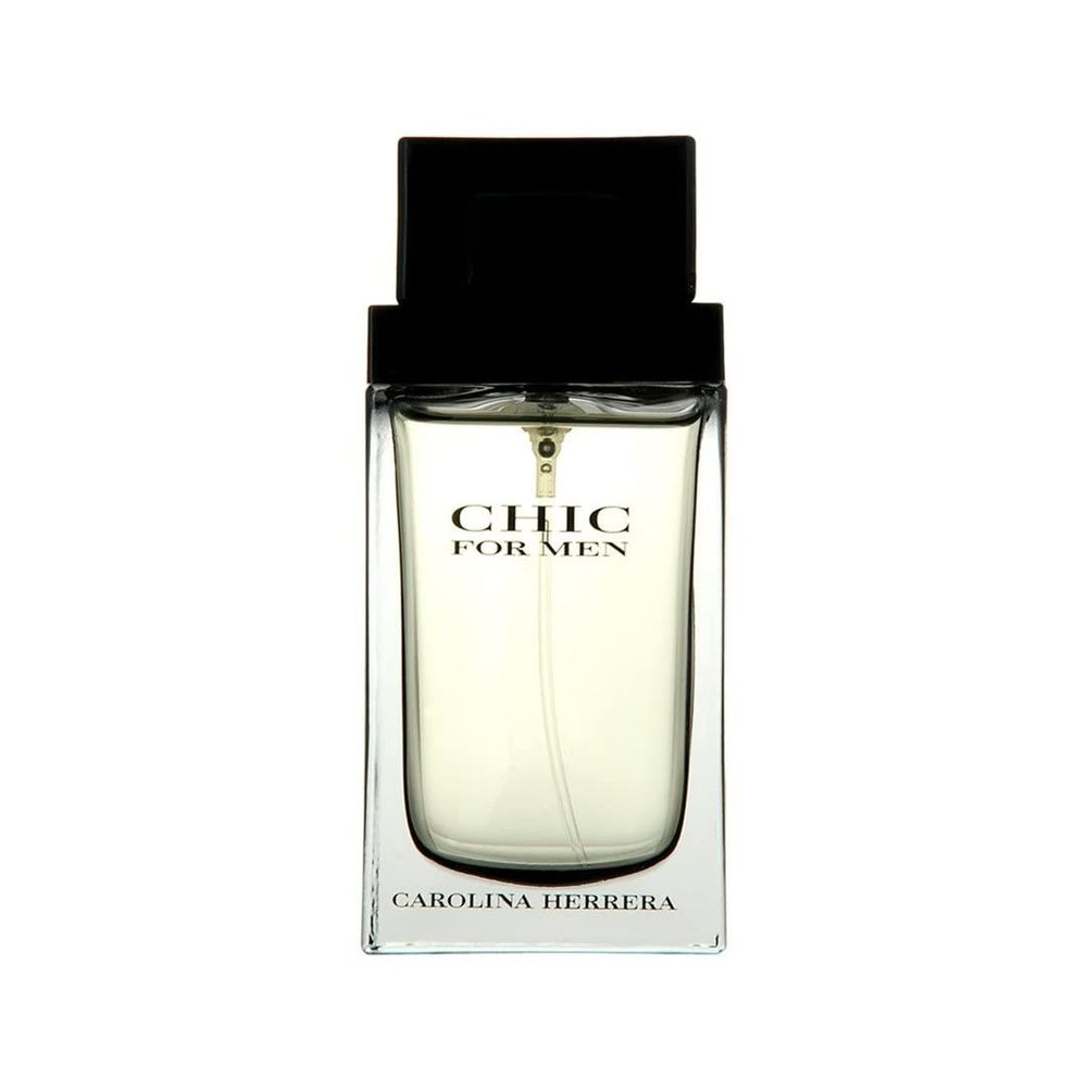 Carolina Herrera CHIC EDT 3.4 oz bottle-side view shows elegant red trim and streamlined travel design.