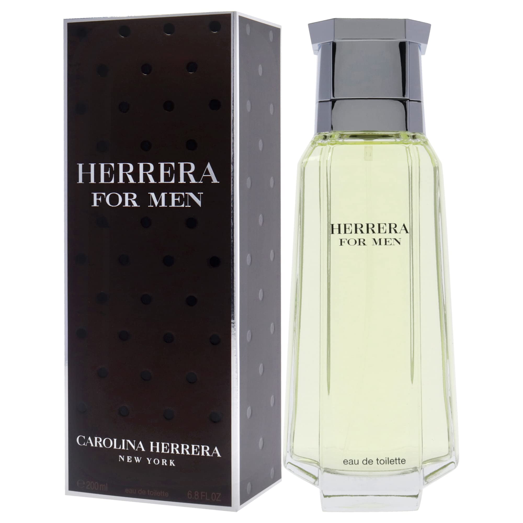 Carolina Herrera Eau de Toilette gift-ready box on a showroom shelf for men.
