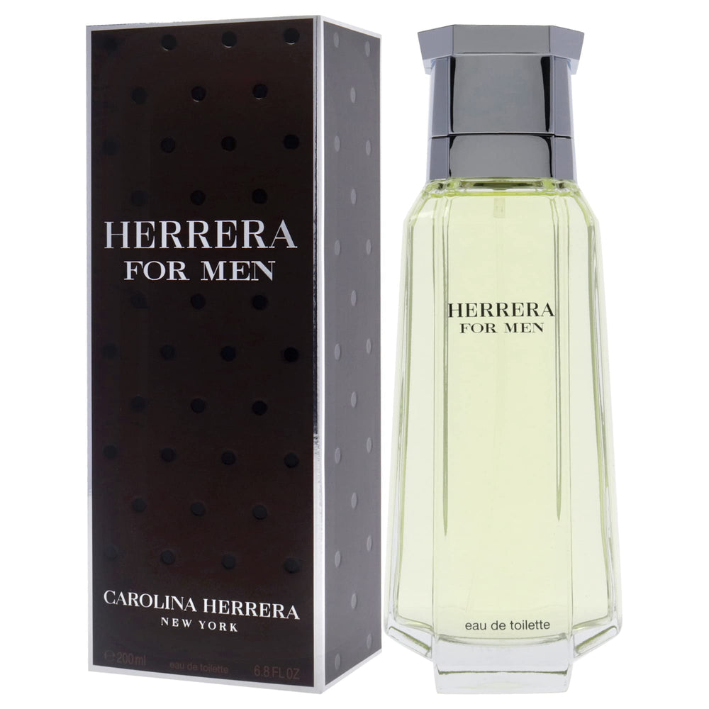 Carolina Herrera Eau de Toilette gift-ready box on a showroom shelf for men.