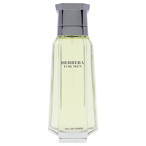 Carolina Herrera Eau de Toilette bottle close-up showing silver cap for a masculine scent.