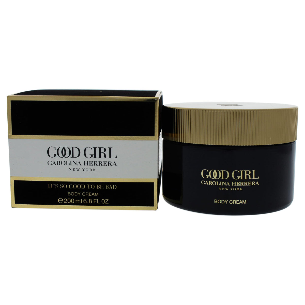 Carolina Herrera Good Girl body cream jar showing luxurious texture and fragrance.