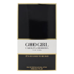 Carolina Herrera Good Girl bottle angled shot for day-to-night elegance.