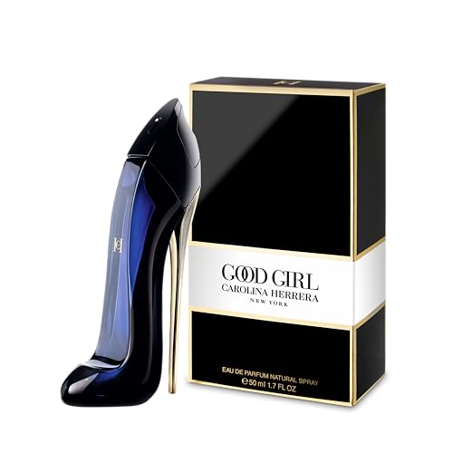 Carolina Herrera Good Girl bottle side view highlights elegant shape for evening fragrance.