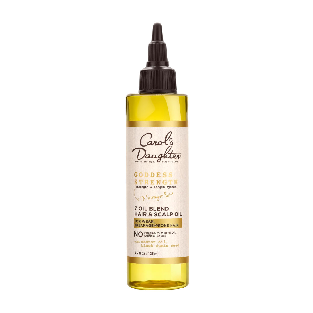Carol's Daughter Goddess Strength 7 Oil bottle for scalp nourishment.
