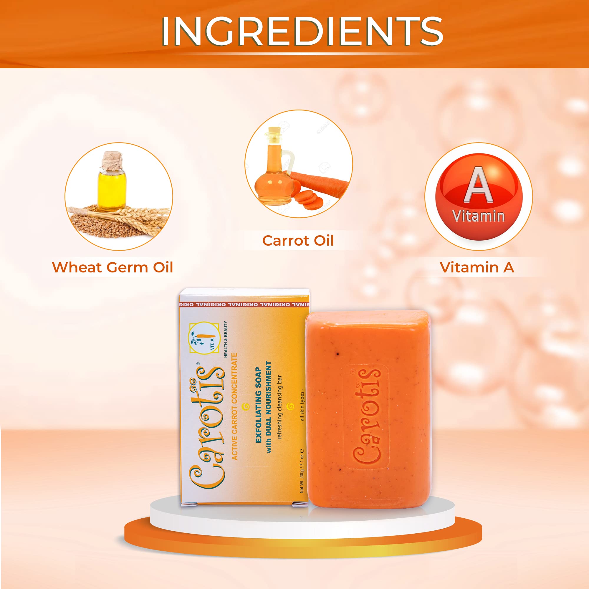 CAROTÏS Exfoliating Soap carrot-oil ingredient highlights carotene for brighter skin