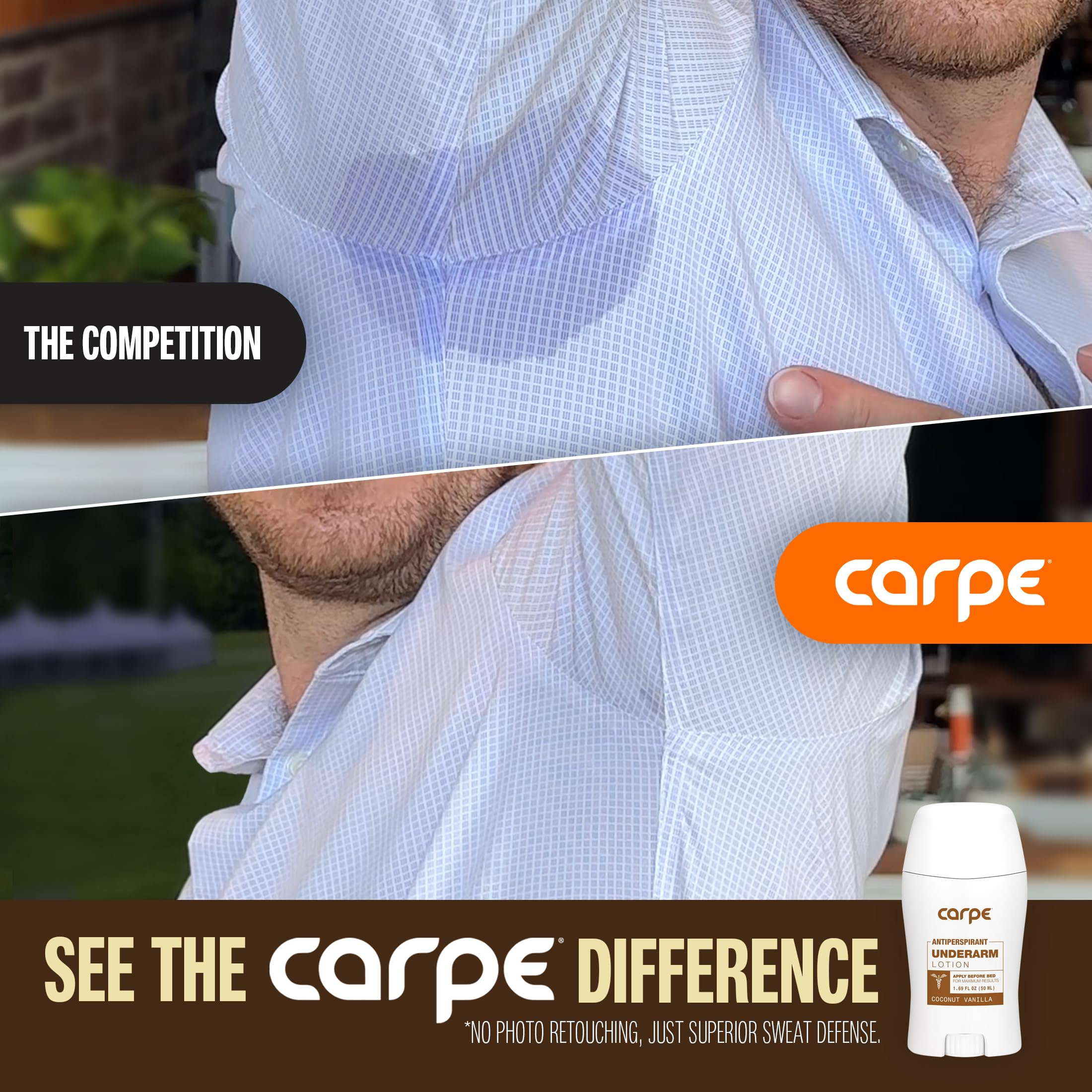Carpe anti-sweat formula close-up suggests smooth skin after use.