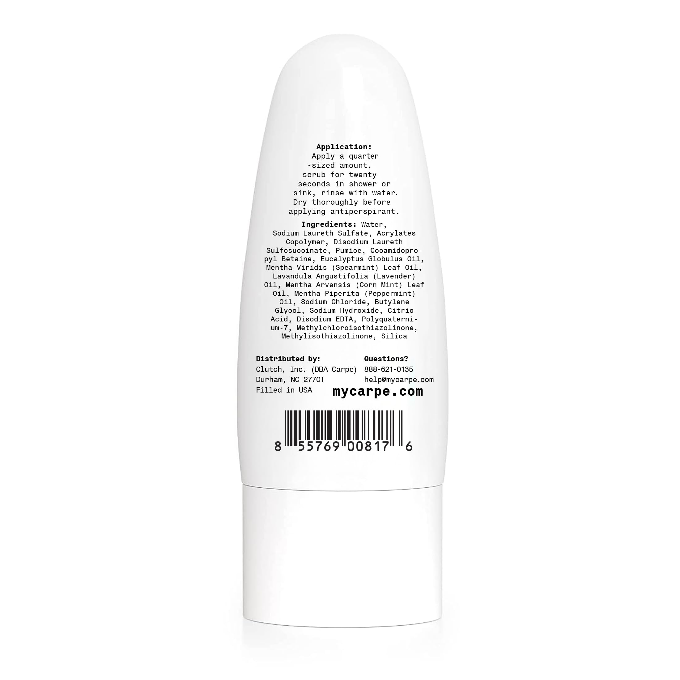 Carpe Underarm Scrub energizing mint visual suggests a refreshing daily ritual.