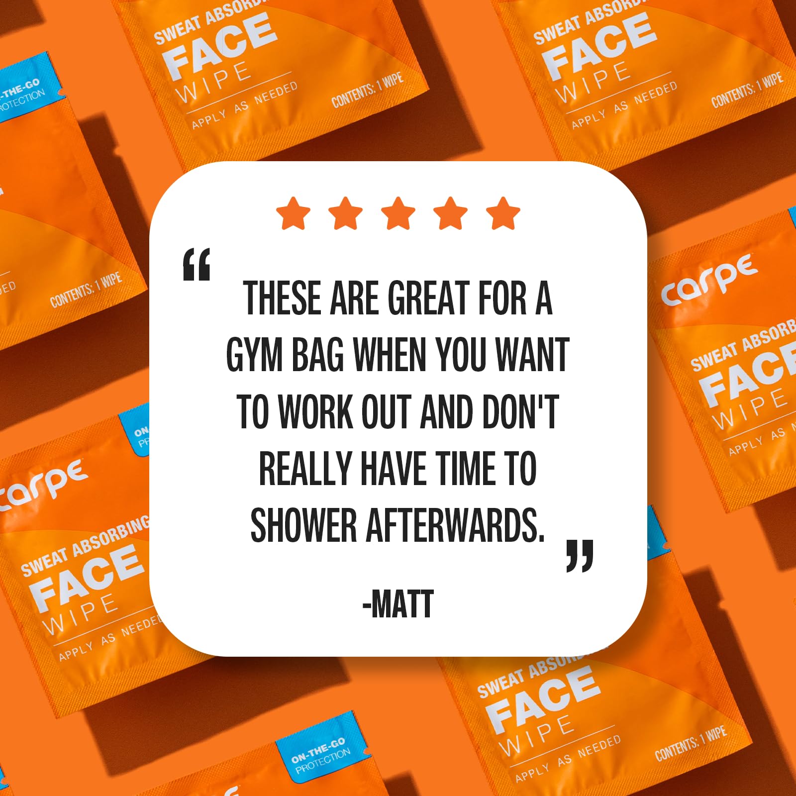 Carpe face wipes can be used dry, damp, or wet to wipe sweat without residue.