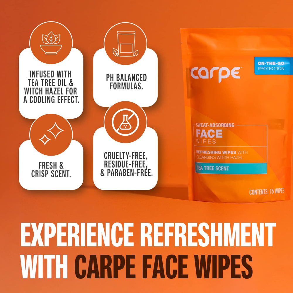 Carpe face wipes individually wrapped for easy, mess-free use anywhere.