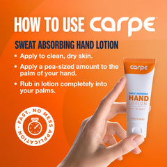 Carpe lotion applied to palm illustrating smooth glide and dry feel.
