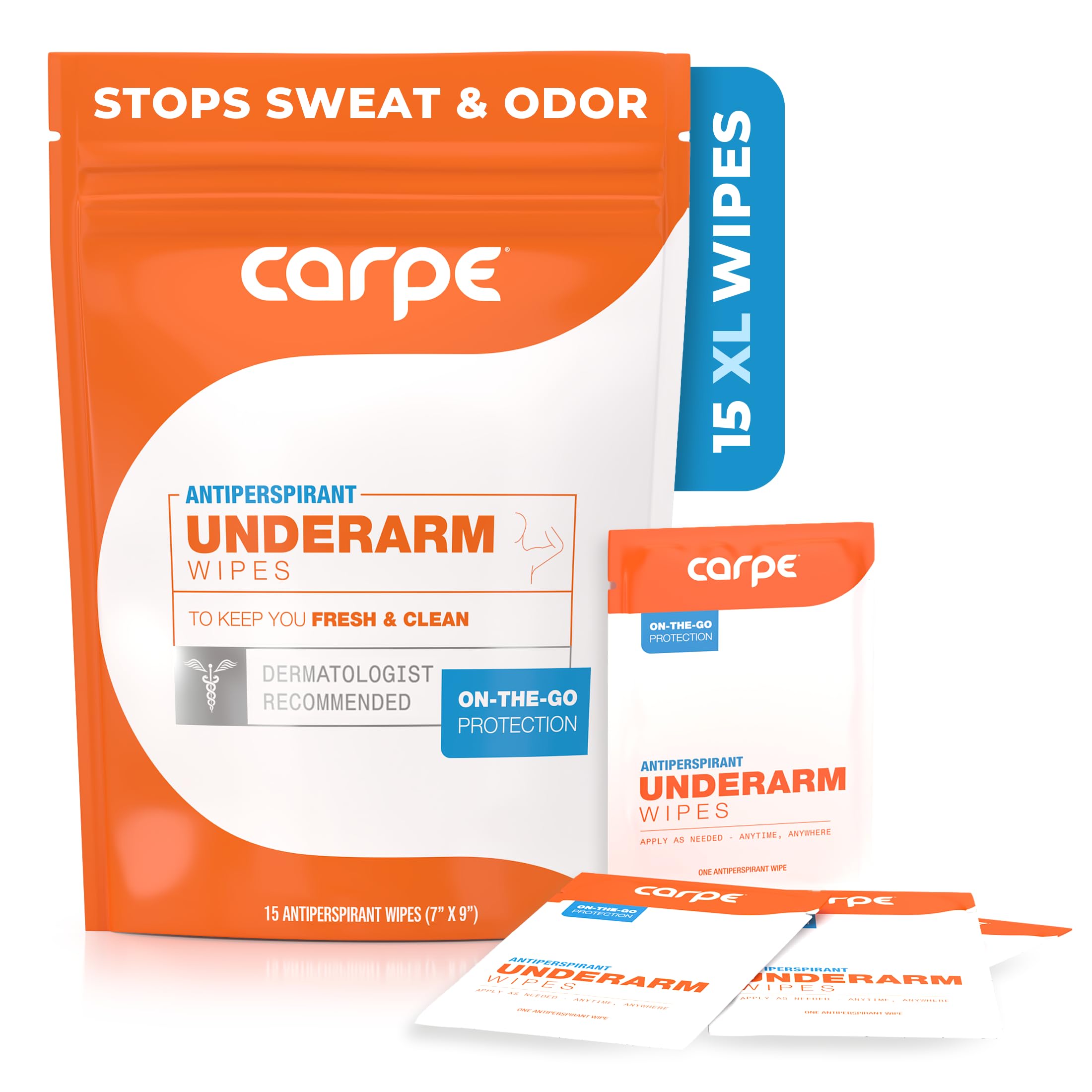 Carpe On-The-Go Wipes pack demonstrates travel-ready design for on-the-move refreshment.