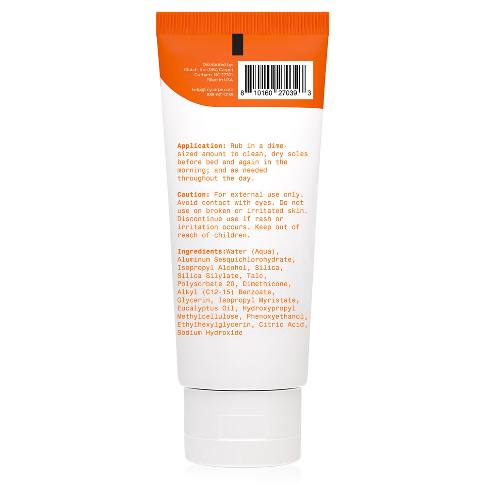 Carpe Sweat Absorbing Foot Lotion travel-ready tube shown in gym bag.