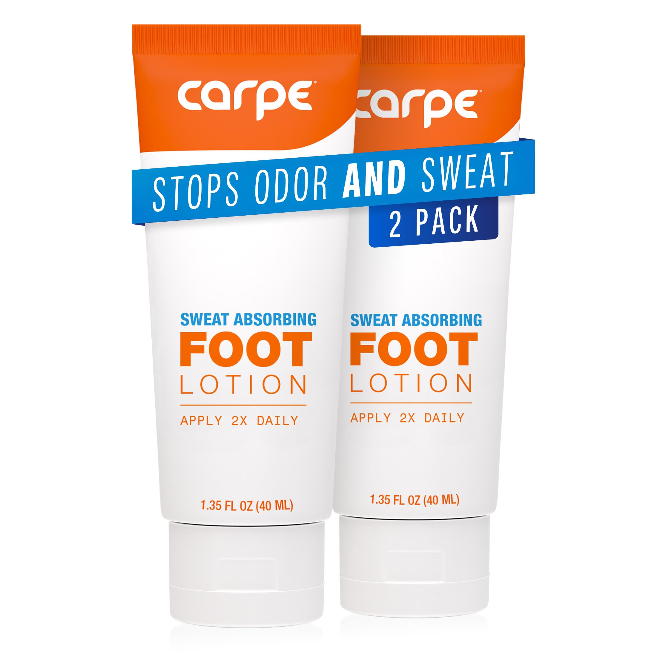 Carpe Sweat Absorbing Foot Lotion packaging shows sleek design for day-to-day foot care.