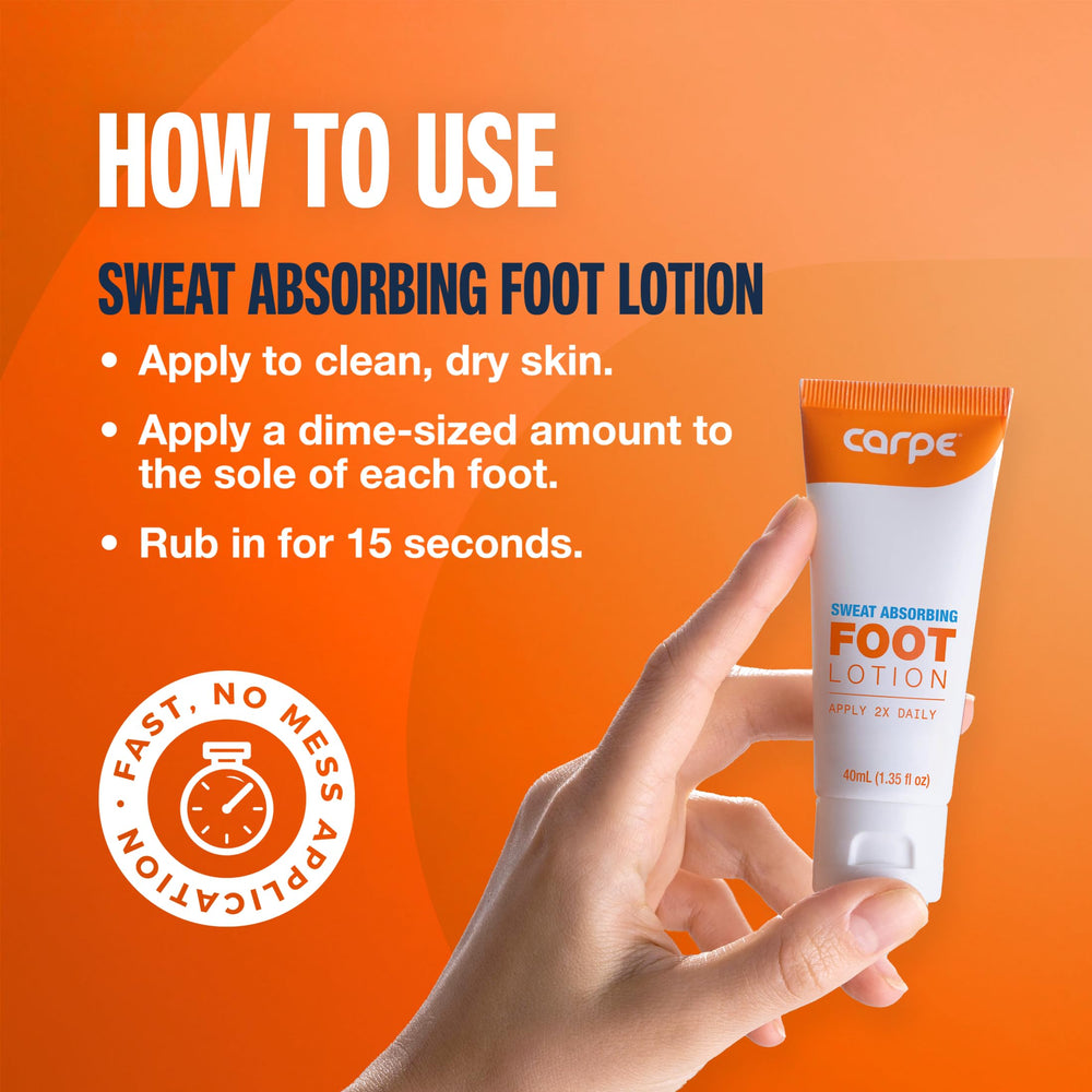 Carpe Sweat Absorbing Foot Lotion quick-drying finish leaves skin non-greasy after use.