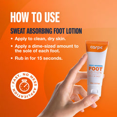 Carpe Sweat Absorbing Foot Lotion quick-drying finish leaves skin non-greasy after use.