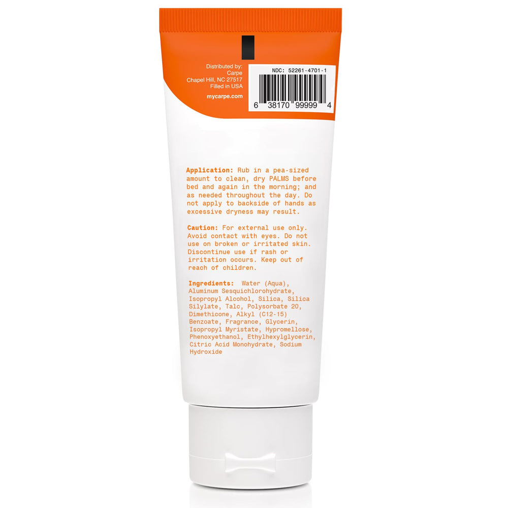 carpe lotion tested on hands showing reduced sweat feel for drier skin
