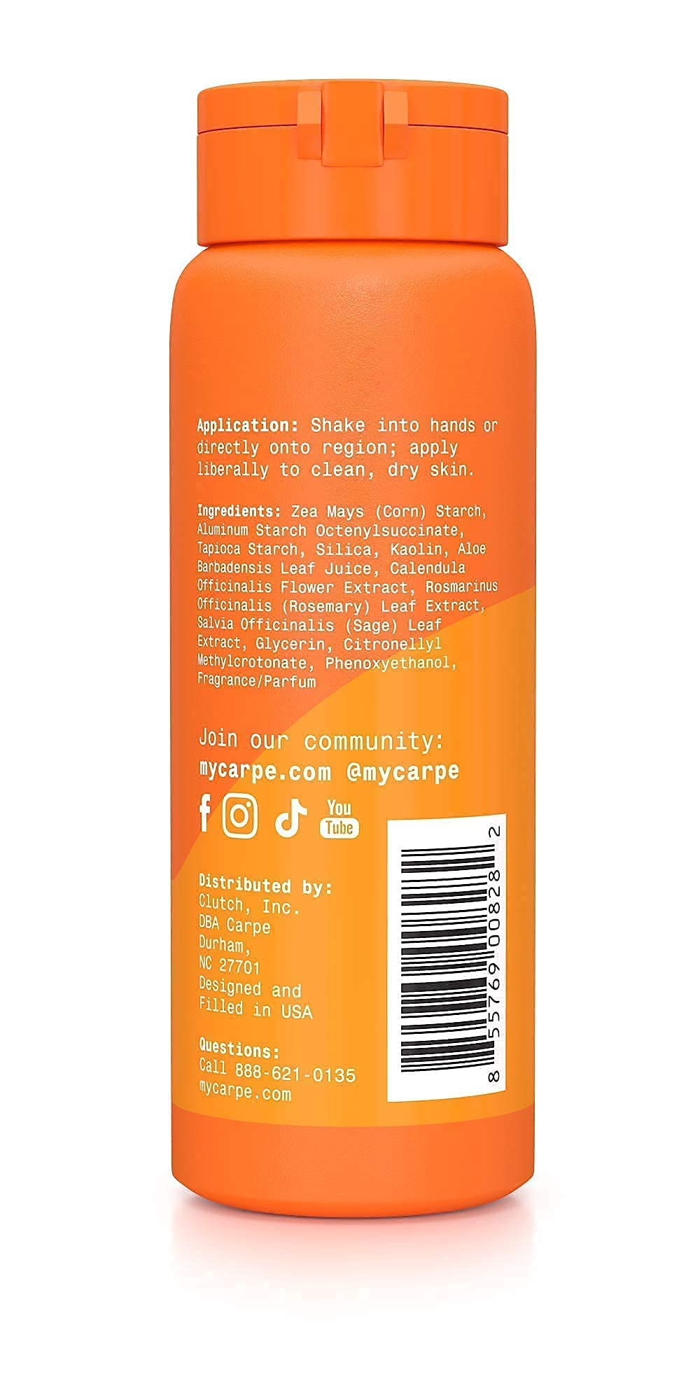 Carpe Sweat-Absorbing Powder on feminine area promotes comfort and odor control.